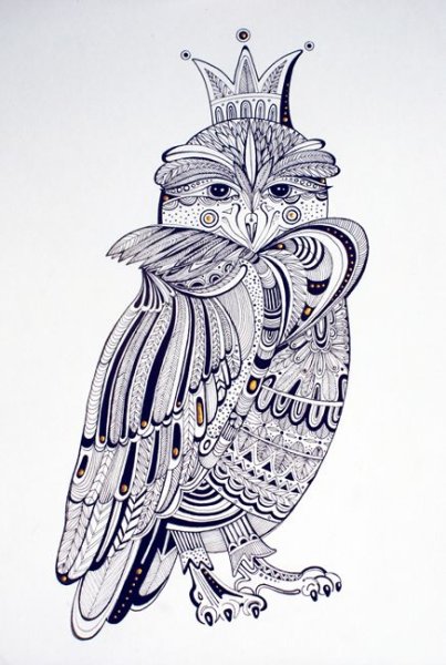 Сова рисунок фломастером