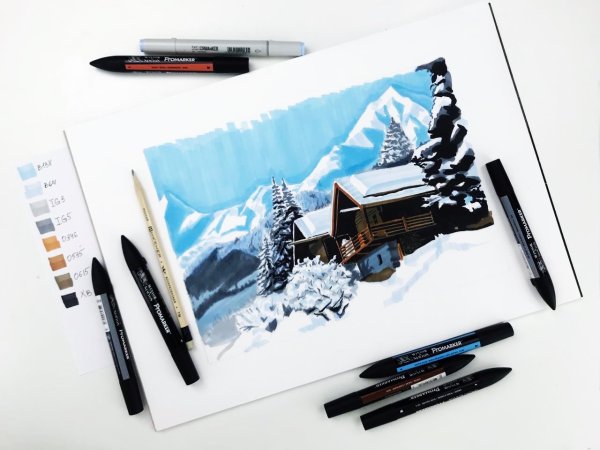 Зимние рисунки маркерами легкие