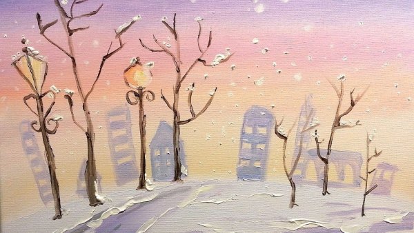 Зимняя картина гуашью для детей