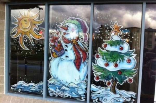 Олень на окне красками