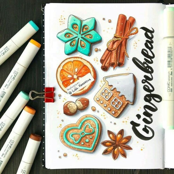 Зимние скетчи маркерами