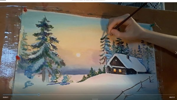 Зимний пейзаж гуашью для начинающих