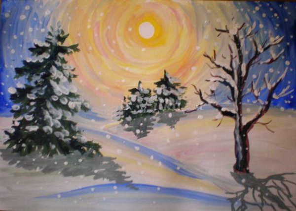 Рисунок зима красками
