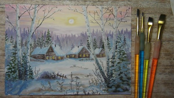 Рисование зимний пейзаж