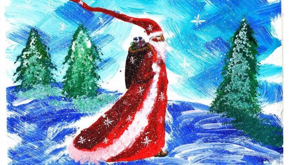 Дед Мороз красками для детей