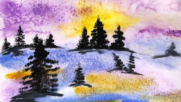 Зимний пейзаж рисунок