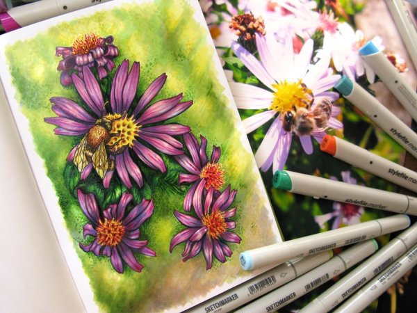 Цветочки маркерами