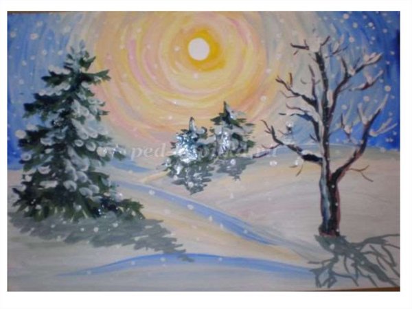 Видеоурок зимний пейзаж гуашью