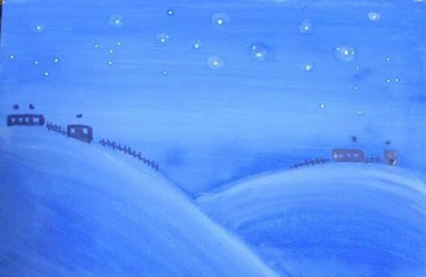 Горы красками гуашь