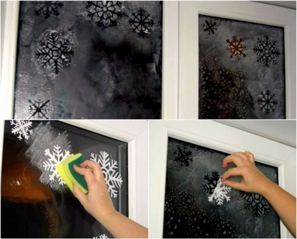 Рисунки на окнах зубной пастой