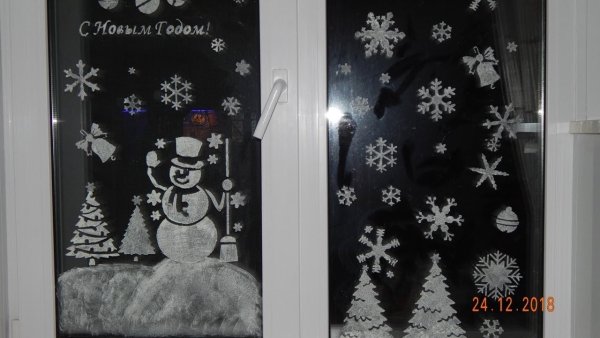 Картины на окнах к новому году