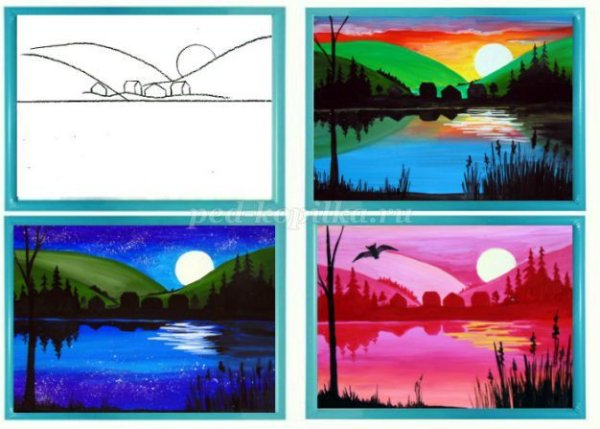 Последовательное рисование пейзажа