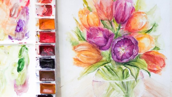 Рисование цветов красками