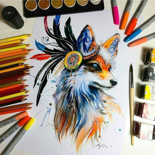 Рисование маркерами животные