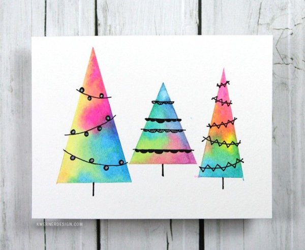 Новогодние открытки акварелью