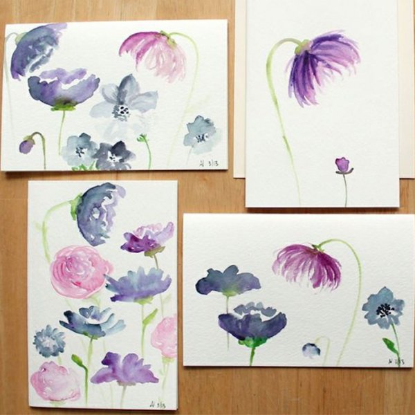 Рисунки цветов акварелью лёгкие