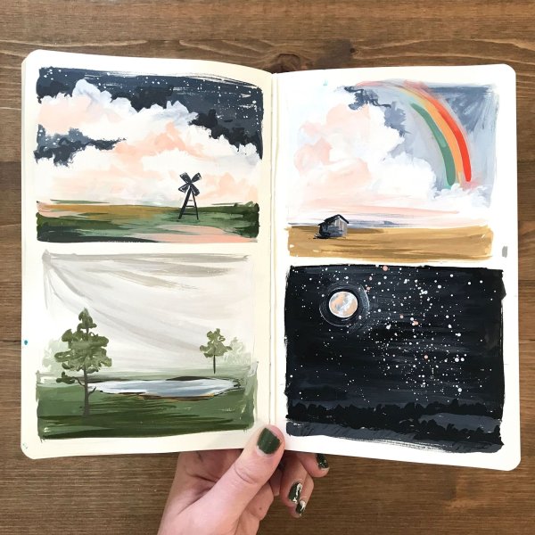 Пейзажи акрилом в скетчбуке