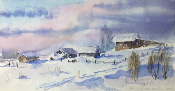 Зимний пейзаж цветными карандашами