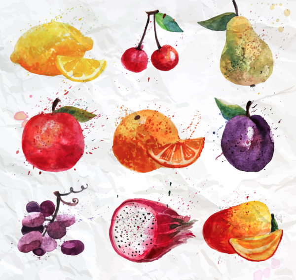 Фрукты и ягоды акварелью