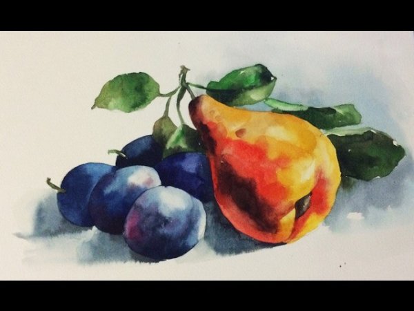 Натюрморт с фруктами акварелью для начинающих