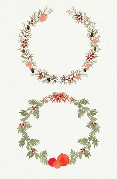 Акварельные новогодние венки