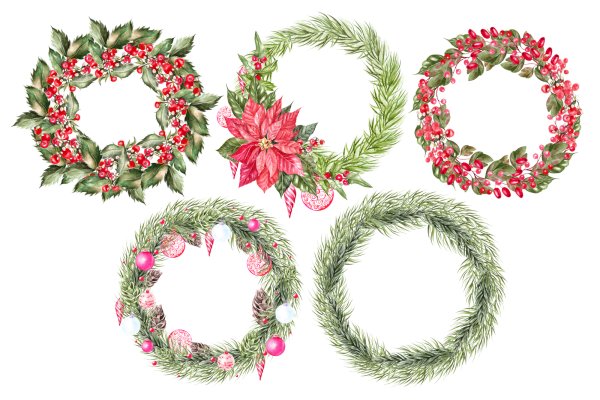 Новогодний венок акварель пошагово