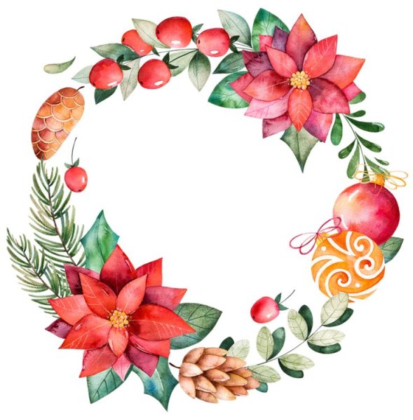 Новогодний венок акварель