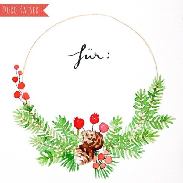 Рождественский венок бохо акварель