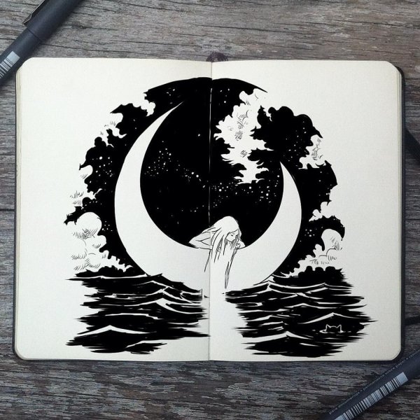 Рисунки тушью в скетчбуке