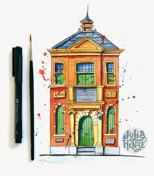 Домик скетч маркерами