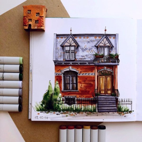 Домик фломастером