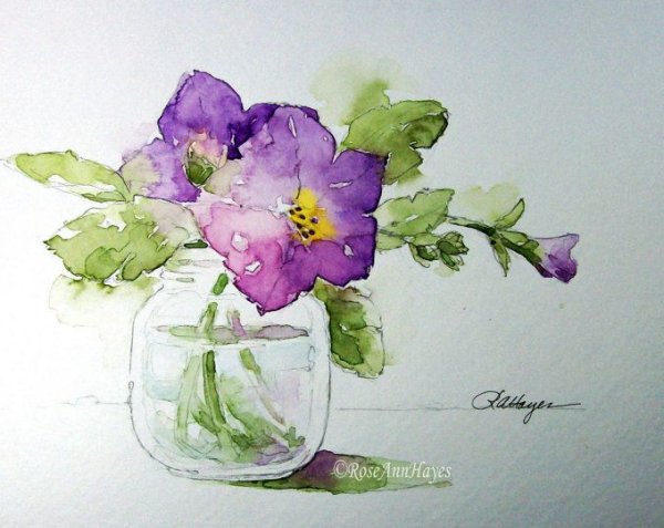 Цветы акварельными красками