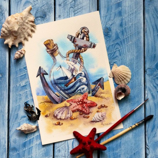 Морская тематика акварель