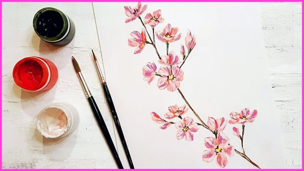 Сакура рисунок гуашью