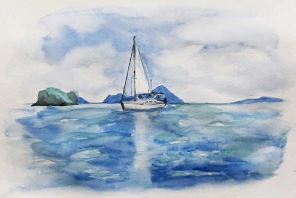 Рисование моря в акварели