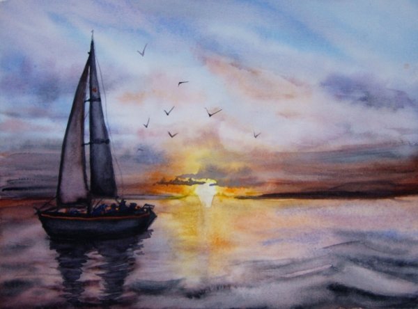 Морской пейзаж акварелью