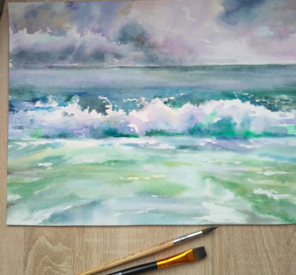 «Морской пейзаж с чайкой и яхтами» Дарья Куцаева