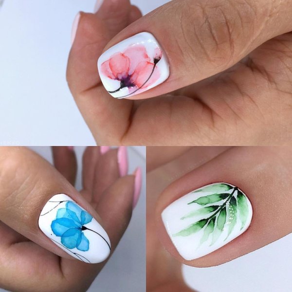 Акварельные рисунки на ногтях