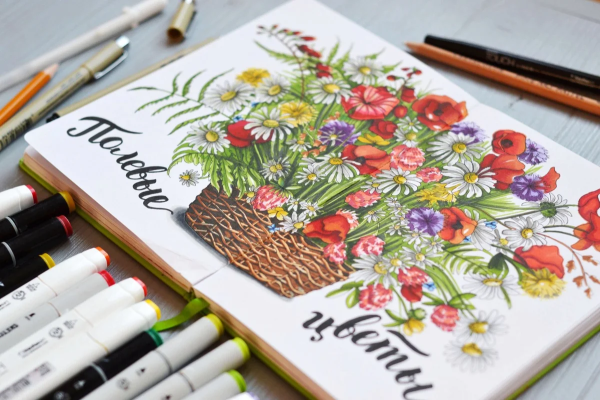 Тюльпаны скетч маркерами