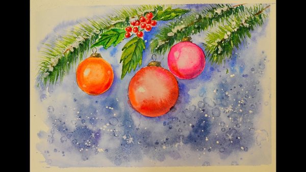 Новогодние открытки своими руками акварелью