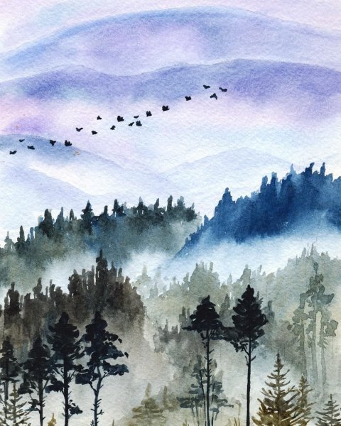 Простой пейзаж акварелью