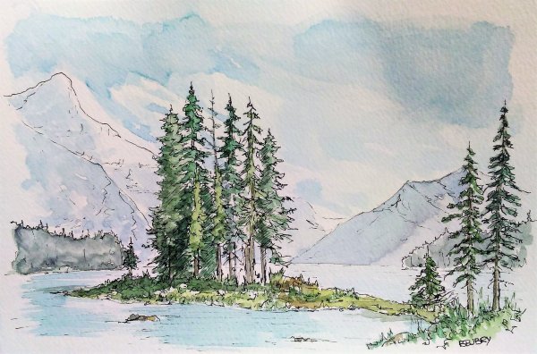 Детский рисунок Акварельные горы