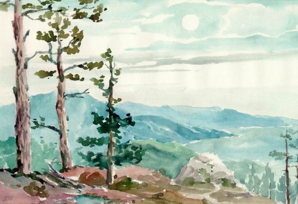 Пейзажи уральских гор акварелью