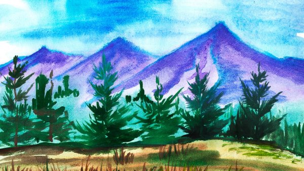 Как нарисовать горы красками