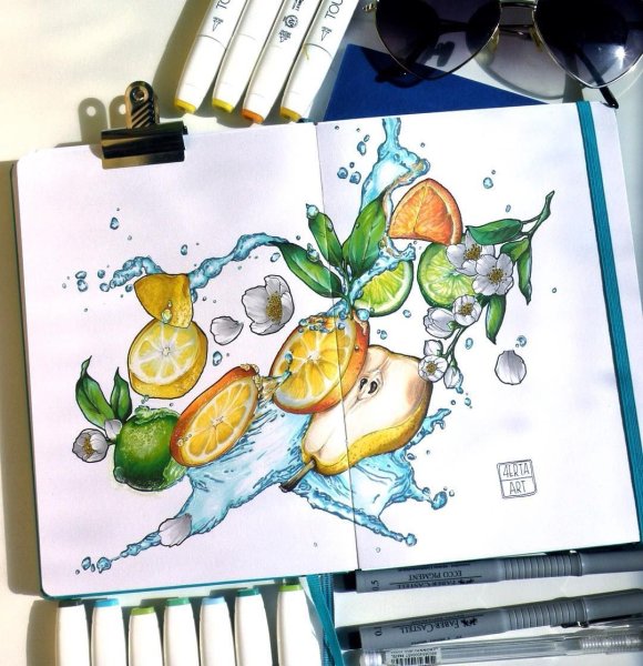 Скетчинг маркерами фрукты