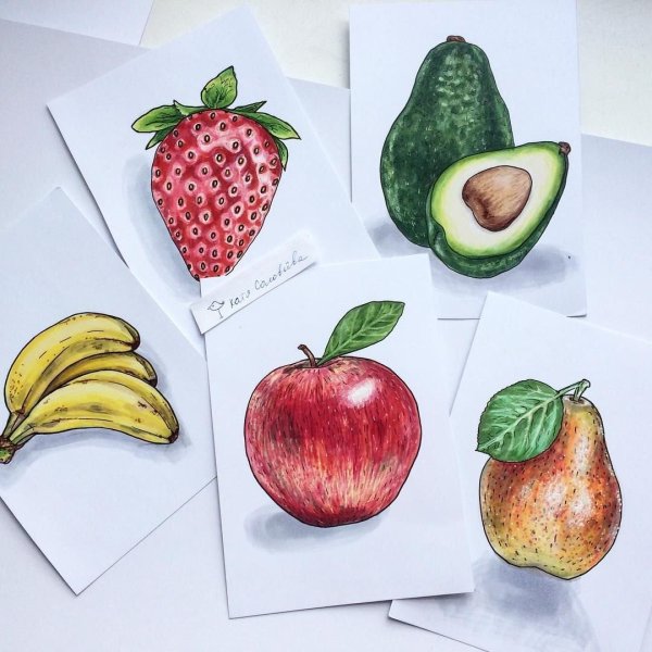 Скетчи маркерами фрукты овощи