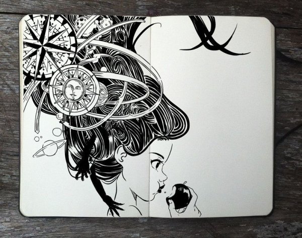 Рисунки чёрной гелевой ручкой