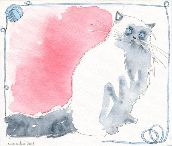 Открытка акварелью с кошечками