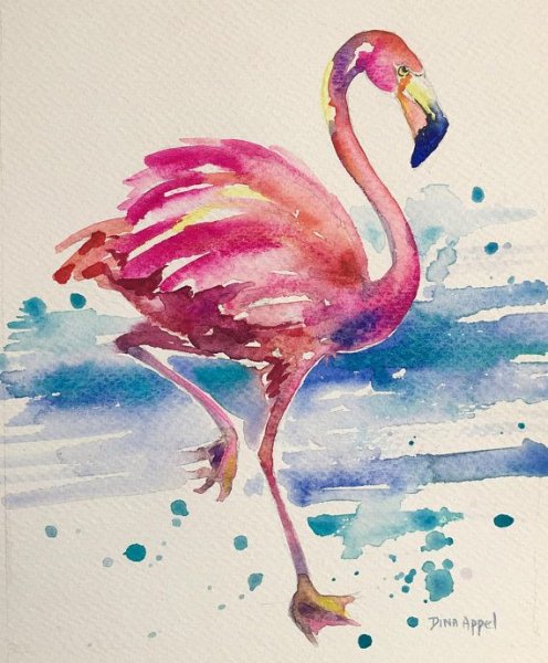 Фламинго живопись акварель