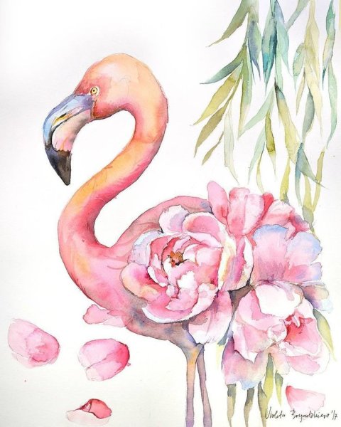Фламинго акварелью легко